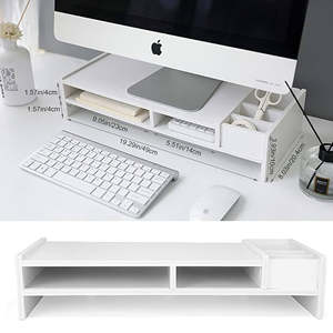 Soporte Multifuncional de 2 Niveles <span class=keywords><strong>para</strong></span> Monitor de Computadora y Portátil, Base de Madera con Organizador de Almacenamiento <span class=keywords><strong>para</strong></span> Papelería - Product Image 4
