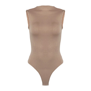 Combinaison moulante sans manches à col montant pour femme Under Lulu, coupe haute, en coton mercerisé extensible, style basique - Product Image 5