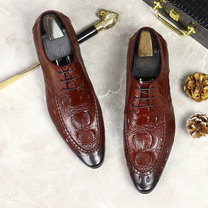 Men's leather <b>shoes</b> with laces, business trend, soft leather, wedding style, crocodile pattern, formal dress <b>shoes</b> - Product Image 5