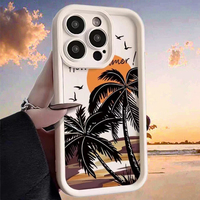 Coucher de soleil cocotier souple TPU coque de téléphone pour iPhone 17 16 15 14 11 Pro Max XS XR 7 8 Plus SE 2020 antichoc couleur bonbon couverture
