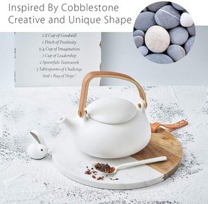 Tetera con Infusor de cerámica mate para mujer, de hojas sueltas para té japonés, teteras de porcelana de 27 onzas, blanco para regalo - Product Image 5