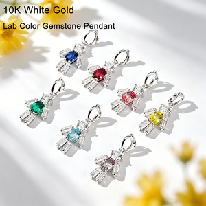 Elegante Colgante de Oro Blanco Sólido de 10K con Forma Ovalada, Gema de Color de Laboratorio, Colgante de Diamante Cultivado en Laboratorio con Corte Baguette - Product Image 2
