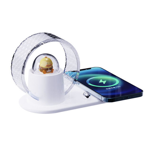 Multifunctional 10W 2 in 1 Wireless Fast Charger RGB Night Light Rotating Cartoon Cute Doll for Gift
