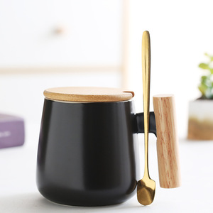 Taza de Café de Cerámica de Estilo Nórdico, Creativa y Sencilla, con Tapa, Cuchara y Asa de Madera - Product Image 5