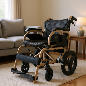 Fauteuil roulant manuel couleur or champagne, roues de 15 pouces, léger, pliable, avec accoudoirs réglables et double frein, pour la maison et l'hôpital - Product Image 2