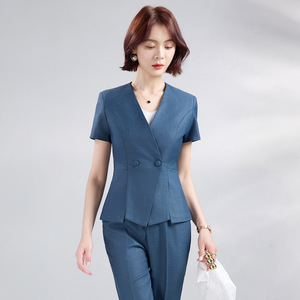 Women's Short Sleeve Professional Suit Set Slim Fit Business Commute Anti-Wrinkle Worsted Fabric YR6806 - Product Image 3
