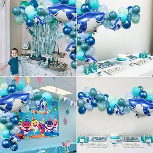 2022 शार्क गुब्बारे जन्मदिन की पार्टी में बच्चों सजावट लड़का खुश 1st एक जन्मदिन बैनर गोद भराई पार्टी सजावट