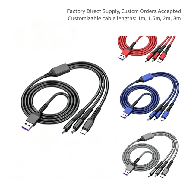Manufacturer Direct Custom 3 In1 Usb Multi Phone Charger 66W Data Sync Fast Charging Usb c Cable for Android IOS