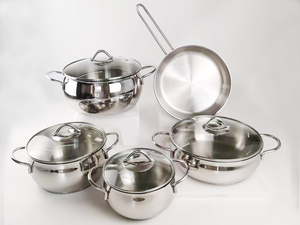 Thép không gỉ đồ nấu nướng với <span class=keywords><strong>Tempered</strong></span> <span class=keywords><strong>Glass</strong></span> Nắp Frying Pan đôi xử lý súp Nồi sữa Pan Chảo Set, thép, bạc - Product Image 4