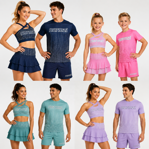 Wholesale Custom Your Own Design Sublimation Rhinestone Cheerleading Activewear Sets For Adult And Kids Size Cheer Practice Wear