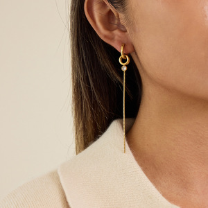 Drop <b>Earrings</b> <b>Tassel</b> Chain Zircon Bezel Setting Stainless Steel Party Jewelry For Women - Product Image 2
