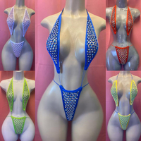 Ensemble Lingerie Femme Sexy Nuisette Filet Une Pièce Polyester OEM Usine Body Danse Exotique Strass Tenues de Strippeuse