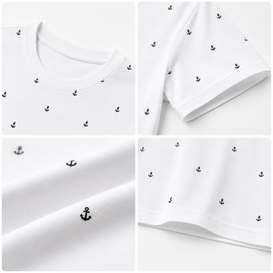 Camiseta Náutica Personalizada para Hombre, Estilo Costero, Estampado de Ancla, Camiseta Informal de Verano, Marca Privada OEM ODM, Fabricante de Ropa de Resort - Product Image 4