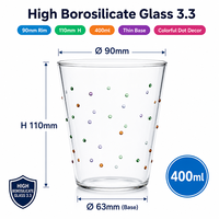 Gobelet en verre borosilicate de 400 ml, décoré de points colorés, résistant à la chaleur, verre transparent pour café, jus, boissons