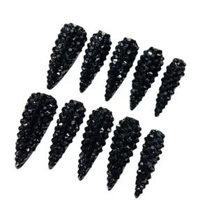 10 Uñas Postizas Largas Almendradas Pre-Diseñadas, Cobertura Completa, con Brillantes y Color Sólido, Uñas de Moda para Usar, Venta al Por Mayor de Fábrica - Product Image 3