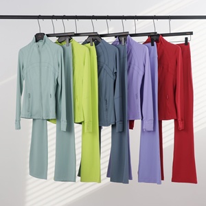 Ensemble pantalon patte d'éléphant respirant et veste à col montant <span class=keywords><strong>LULU</strong></span> – Haut zippé ajusté et tenue de yoga extensible pour femme - Product Image 2