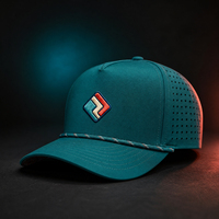 Custom 5 Panel Rubber Pvc Logo Rope Hat Baseball Trucker Cap Waterproof Laser Cut Hole Perforated Performance Golf Hat