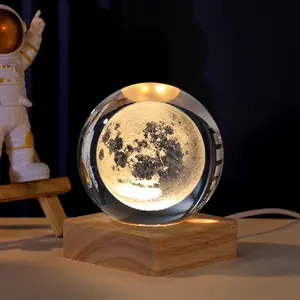 Base de luz Led de madera Bases de luz Led para bola de cristal Lámpara de mesa de Luna 3D Luz de noche luminosa USB