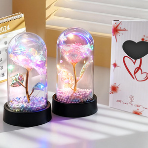 Preserved Gold Foil Rose Glass Dome <b>Night</b> <b>Light</b> Touch Control USB Powered Desktop Decoration For Living Room Bedroom Study - Product Image 2