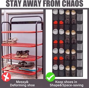 Organizador de Zapatos para Puerta con 40 Bolsillos Grandes de Malla y Ganchos Metálicos para Armario, Entrada, Dormitorio, Almacenamiento - Product Image 3