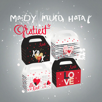 12 pièces/paquet Boîtes à poignée en carton faites à la main sur le thème de l'amour Doublure en éponge Emballage alimentaire pour cadeaux, biscuits, friandises, emballage de bonbons Joyeux