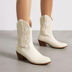 Bottines Western Bleues Personnalisées avec Logo Imprimé pour Femmes Fermeture à Enfiler Doublure en Cuir Véritable Semelle en Caoutchouc Solide Style <span class=keywords><strong>Cowboy</strong></span> Automne - Product Image 6