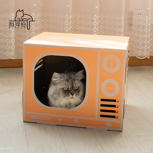 Lüks klasik oluklu çevre dostu kedi Scratcher kutusu kapalı Pet salon mobilyası noel ağaçları cadılar bayramı kedi evi - Product Image 1