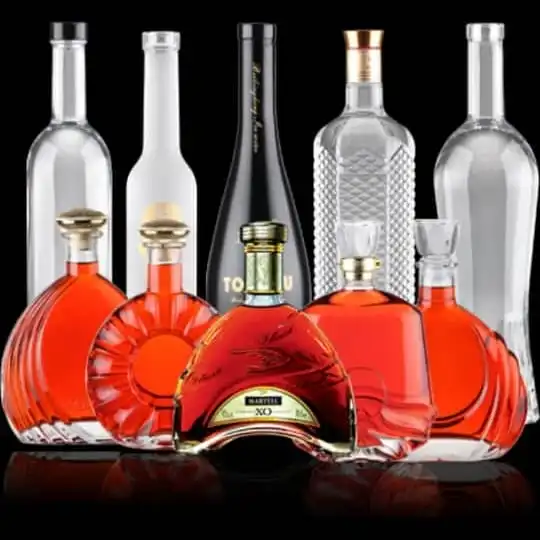 Botellas de vidrio transparente Premium personalizadas de 1000ml, tapa de corcho, embalaje en cajas, licor de whisky Brandy, botella de vidrio de licor de vodka de 750ml