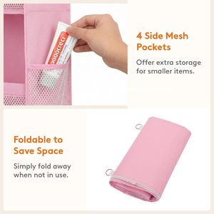 Organisateur suspendu au-dessus de la porte pour bébé, 5 niveaux, étagères de rangement roses pour la chambre d'enfant avec poches en filet pour jouets et articles essentiels - Product Image 6