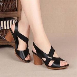 Sandalias de Verano 2026 para Mujer, Nuevas Sandalias Romanas con Punta Abierta y Boca de Pescado, Tacón Alto y Grueso, de Cuero Elástico, Estilo Mamá - Product Image 2