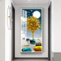 Peinture personnalisée moderne en porcelaine cristal lumineux peinture nature morte wapiti arbre doré Art nordique décorer Art mural de salon