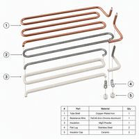 Élément chauffant tubulaire serpentin plat 3KW 220V plaqué cuivre 10mm à 5 boucles pour plaque chauffante BBQ, restaurant, cuisine