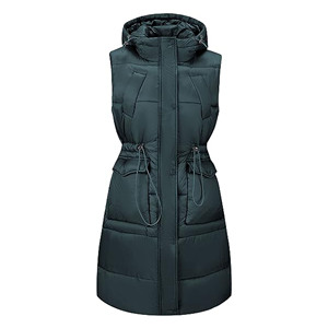 Gilet matelassé long en nylon à capuche pour <span class=keywords><strong>femme</strong></span> avec fermeture éclair, style décontracté, vente en gros pour l'hiver - Product Image 1