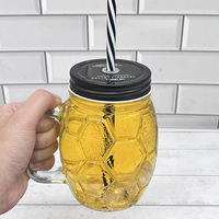 Mug en verre Mason de 600 ml avec poignée, motif hexagonal, tasse en verre pour bière, jus, thé glacé, boissons froides pour les fans de sport