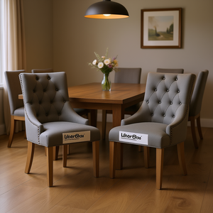 Chaises d'hôtesse Db Grey en bois massif, capitonnées avec boutons et clous décoratifs, lot de 2 pour salle à manger - Product Image 2