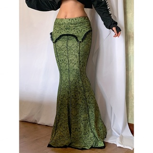 Nouvelle jupe queue de poisson taille haute en dentelle style vacances, coupe ajustée sexy pour femme, jupe cargo trapèze verte - Product Image 5