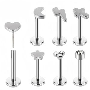 Pendientes de Acero Inoxidable para Cartílago, con Forma de Corazón, Luna, Estrella y Cruz, Joyería para Piercing de Lengua y Labio, con Incrustaciones de Zirconia, Regalo de Moda - Product Image 1
