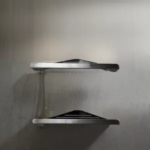 Caddies de douche muraux en acier inoxydable à double couche Rangement d'angle à plusieurs niveaux pour salle de bain avec perçage Matériau en acier