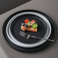 Assiette à dîner nordique de style occidental en porcelaine, couleur sous-glaçure, style haut de gamme, assiette plate domestique, compatible micro-ondes, motif uni