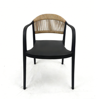 Chaises empilables robustes en plastique à dossier large, fauteuils de jardin en rotin tressé, chaise en plastique blanche et noire avec corde