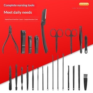 Cross-border Black and Red 24-piece Stainless Steel <strong>Nail</strong> <strong>Set</strong> Ear Scoop Oblique <strong>Nail</strong> <strong>Clippers</strong> Nose Hair Scissors Tweezers Durable - Product Image 3