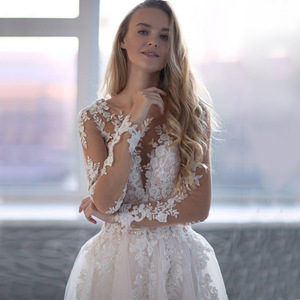 V-neck Wedding Dress A-Line Tulle Ivory White With Lace Slit Natural Waistline Bridal Beach Outdoor Forest Style - Product Image 3