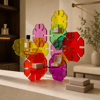 Support d'affichage en acrylique coloré en forme de fleur avec fentes radiales pour bijoux, parfums et vente au détail en boutique