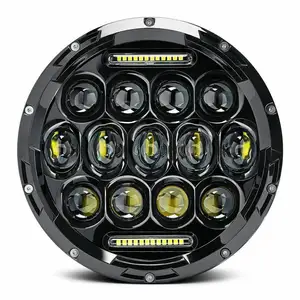 DRL 7inch round HI LOW beam 75W LED Headlights amber white Turn Signal DRLl ed work light for offroad suv