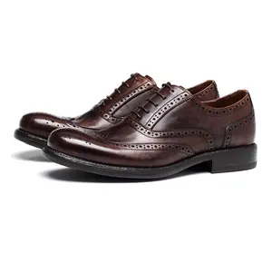 Sepatu Oxford Formal kulit cokelat dalam pria, sepatu Formal kualitas tinggi untuk pria