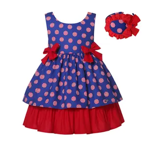 Pettigirl-vestido de verano a rayas azules y rojas para niñas, ropa informal para fiesta de 2 a 12 años