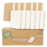 Éponge de cuisine 100 % biodégradable à base de plantes, lot de 12, éponge en fibre de coco, cellulose de pâte de bois, multi-usages pour la vaisselle