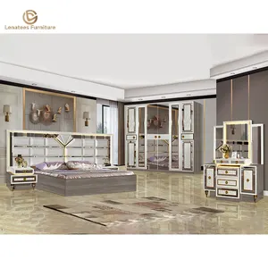 Cheap Modern Royal Italian Luxury Queen Sets Mirrored Classic Wooden Beds Full Mirror King Size Furniture Bedroom Set
