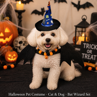 Conjunto de Disfraces de Halloween para Mascotas al por Mayor, Traje de Cosplay para Perros y Gatos, Sombrero de Bruja, Capa, Suministro Directo, Bajo MOQ