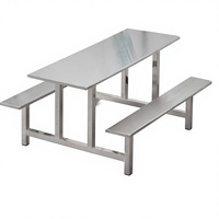 Ensemble table et chaises de cantine intégrées en acier inoxydable pour écoles, 8 places, design contemporain renforcé, tables de repas écologiques pour